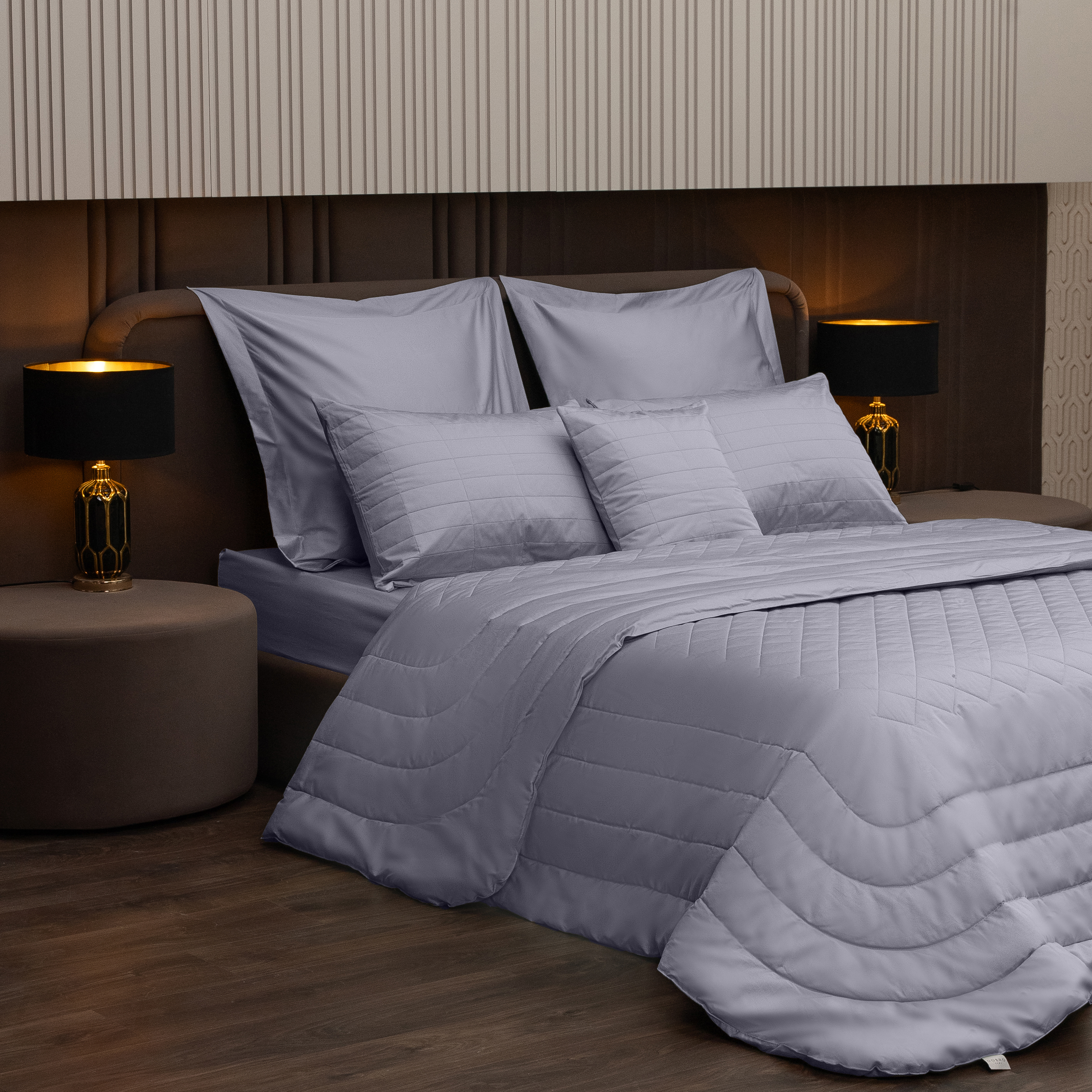 Одеяло с дизайнерской стежкой Ultra Satin 200гр Серо-голубой DU016-2 фото